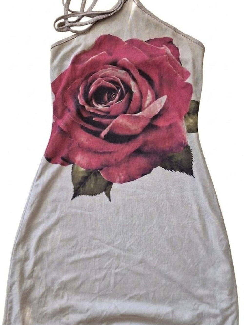 Fashion Nova Graphic Rose Mesh Bodycon Halter Dress S